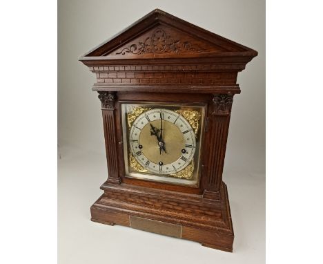 A Victorian Winterhalder &amp; Hofmeier three train chiming mantle clock, the brass dial with silvered chapter ring and Roman