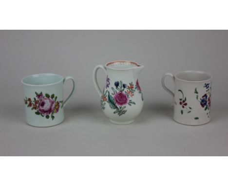 A Liverpool, Richard Chaffers &amp; Co polychrome porcelain coffee can with floral decoration, a Worcester porcelain sparrow-