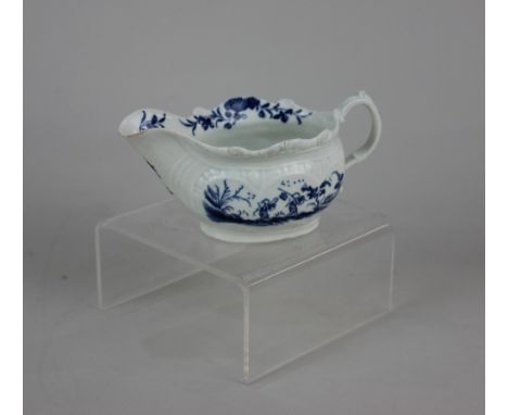 A Worcester porcelain 'Two Porter' pattern blue and white small sauce boat, 12cm long Provenance: From a local Private Collec