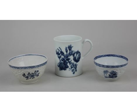 A Worcester porcelain 'Natural Sprays' pattern small mug 9cm high, together with a Liverpool moulded porcelain tea bowl, 9cm 