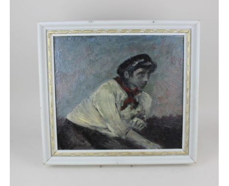 20th century school, portrait of a fisherboy, oil on board, unsigned 32.5cm by 36cm