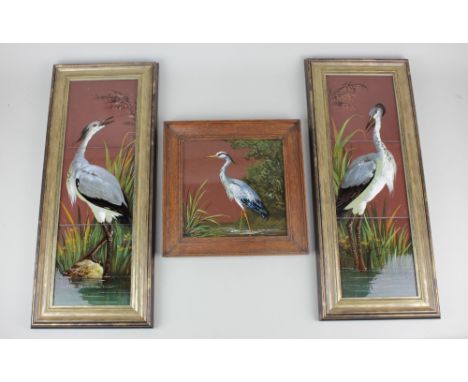 A framed Minton Hollins &amp; Co pair of tile panels, possibly by William Mussill, each panel of four tiles painted with hero