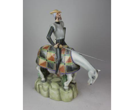 A Lenci figure of Don Quixote riding his horse Rocinante, verso maker's mark and dated 1938, 46cm high (a/f - repairs)