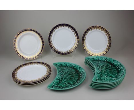 Six Wedgwood of Etruria and Barlaston kidney shaped leaf dishes, transfer and impressed marks 22cm, together with six Royal W