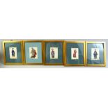 A SET OF FIVE FRAMED 19TH CENTURY CHINESE PAINTINGS ON RICE PAPER, each depicting an emperor,