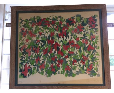 20th Century/Abstract Foliage in Greens and Red/indistinctly signed and inscribed AP IV/print, 54cm x 62cm