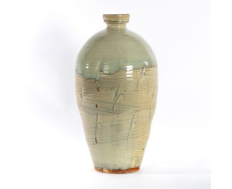 Mike Dodd (British, born 1943), a large celadon glaze vase with wheat ear motifs, 50cm high CONDITION REPORT: ARR Artist's Re