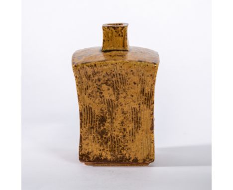 William 'Bill' Marshall (British 1923-2007) for Leach Pottery, a rectangular stoneware bottle vase, pale brown glaze, 19cm hi