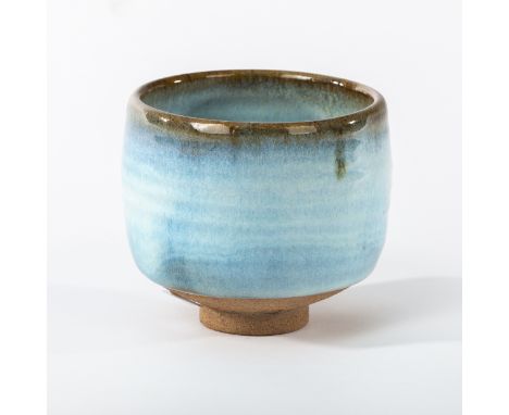 David Leach (British 1911-2005), for Lowerdown Pottery, a stoneware bowl of ribbed cylindrical form, with graduated milky-blu