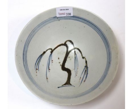 David Leach (British 1911-2005) for Lowerdown Pottery, a stoneware bowl glazed in bluish white glaze, the interior decorated 