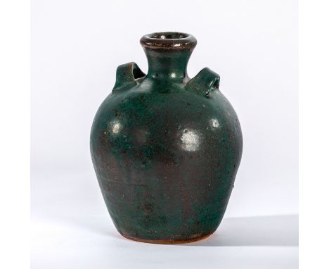 Trevor Corser (British 1938-2015) for Leach Pottery, a green vase of amphora form, impressed marks TC and Leach pottery seal,