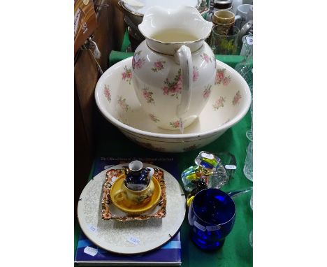 Wash jug and basin, scent bottle, etc.