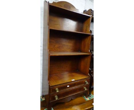 An Edwardian mahogany waterfall open bookcase, with 2 drawers on bracket feet, width 2', height 4'2".