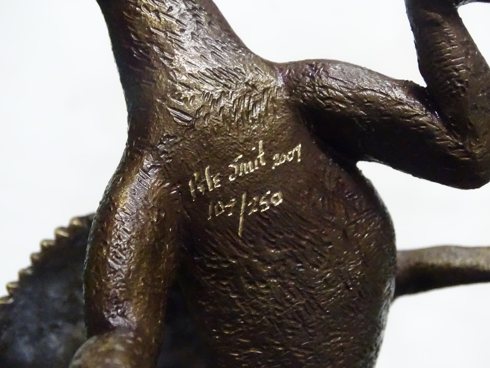 Limited Edition bronze sculpture of a bearded dragon, signed Pete Smit?