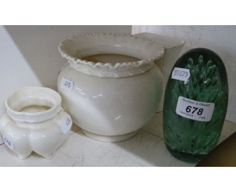 A Victorian glass dump weight, Royal Worcester pot, etc.