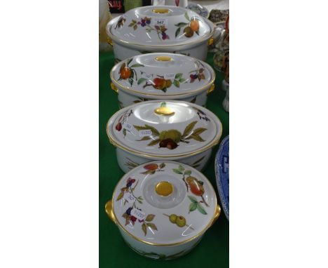 Royal Worcester "Evesham" pattern large casserole dish and 3 smaller.