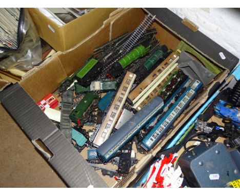 Die-cast model railway engine, various rolling stock and track.