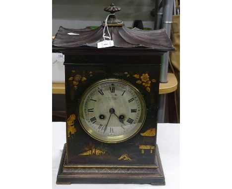 Antique 2-train mantel clock by Perry of Birmingham in gilded chinoiserie case.