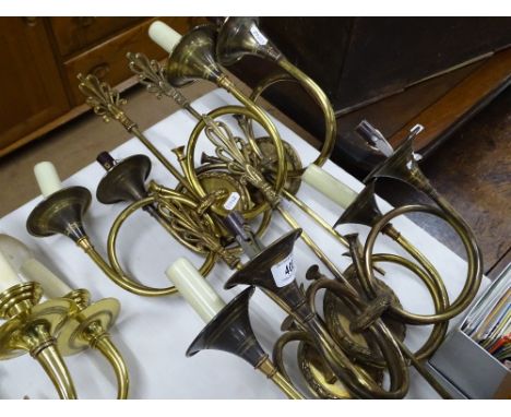 A set of 4 bugle design twin branch wall lights.
