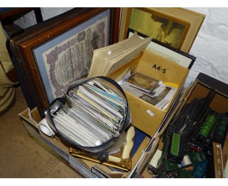 Framed Share certificate, opera magazines, postcards, etc.