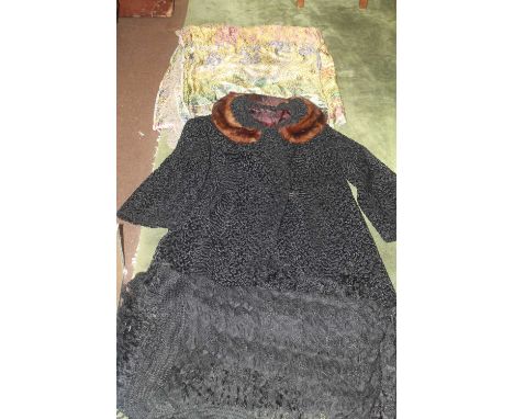A VINTAGE THROW TOGETHER WITH AN EVENING JACKET ETC 