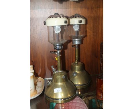 TWO EARLY VINTAGE TILLEY TYPE BRASS PARAFFIN LAMPS 