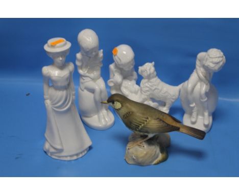 A COLLECTION OF SPODE PLAYTIME ORNAMENTS TOGETHER WITH A SPODE FIGURE OF A MISTLE THRUSH 