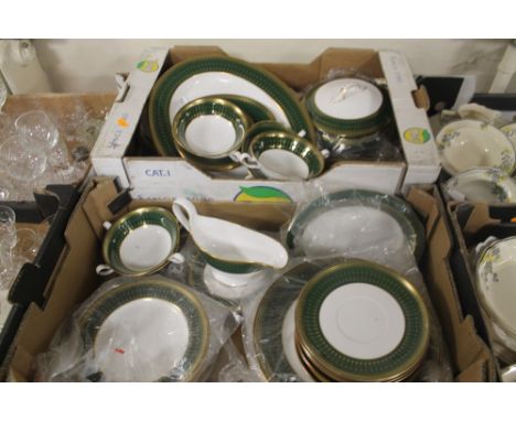 TWO TRAYS OF SPODE, ROYAL WINDSOR TEA AND DINNER WARE 