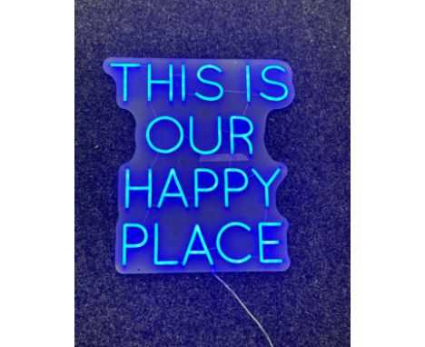 Neon beach light up "this is our happy place" blue neon light, complete working order measures approximately 