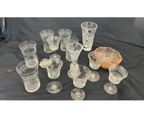 Selection of vintage and later glass includes Etched, bohemia etc 