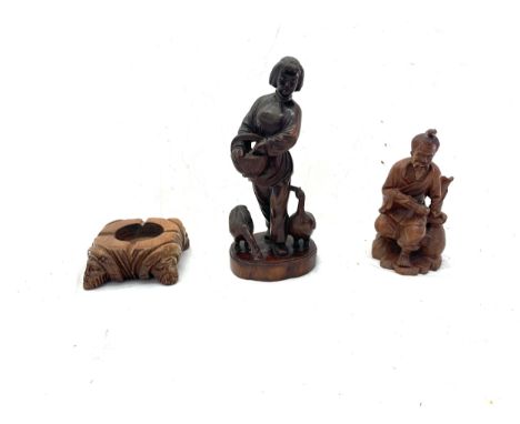 Selection of 3 vintage carved oriental figures, one has marks to base 