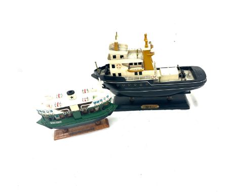 2 Model tug boats on stand, star berry con con 
