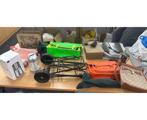 Selection of miscellaneous to include satchel bags, trolley, coffee grinder etc 