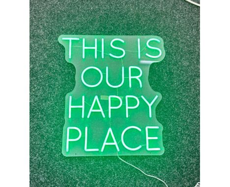 Neon beach light up "this is our happy place" green neon light, complete working order measures approximately 20 inches by 15