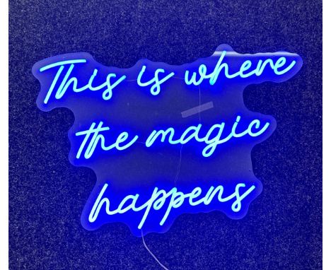 Neon beach light up "this is where the magic happens" blue neon light, complete working order measures approximately 19.5  in