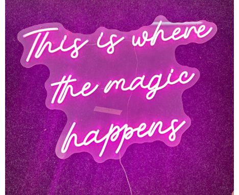 Neon beach light up "this is where the magic happens" pink neon light, complete working order measures approximately 19.5  in