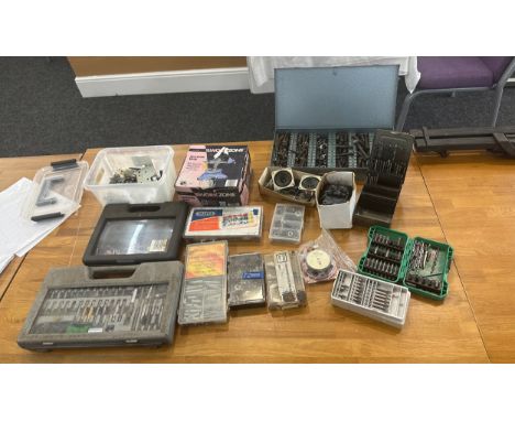 Selection of assorted tools includes drill parts, screws etc 