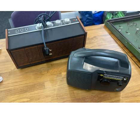 Vintage free play wind up radio and a amplifier British radio corp, untested 