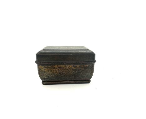 Chinese metal lidded trinket 1.5 inches tall 2.5 inches depth 