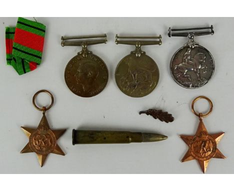 WW1 British war medal to 37140 Pte.J Stewart S. Lan. R. 1939-45 Pair, Burma Star with oakleaf & Italy Star and a rifle bullet