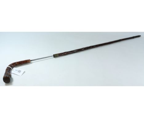 Late 19th century thorn sword stick, 75.5cm square section foil blade 91cm overall   Condition Report   Click here for furthe