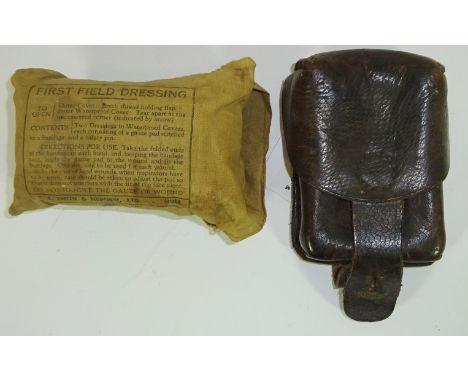 German leather Ammunition pouch & a Smith & Nephew First Field Dressing (2)   Condition Report   Click here for further image