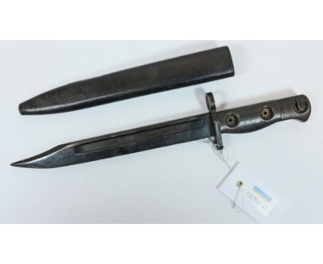 British L1A3 steel knife bayonet handle stamped, guard stamped SB, with scabbard L31.5cm.   Condition Report   Click here for