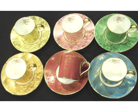Minton set of six coffee cans and saucers in the Brocade pattern, No cracks, chips or visible restoration. P&amp;P Group 3 (£