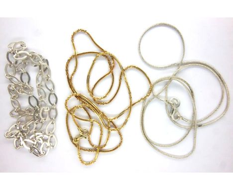 Three 925 silver neck chains to include a gold coloured example, combined 21g. P&amp;P Group 1 (£14+VAT for the first lot and