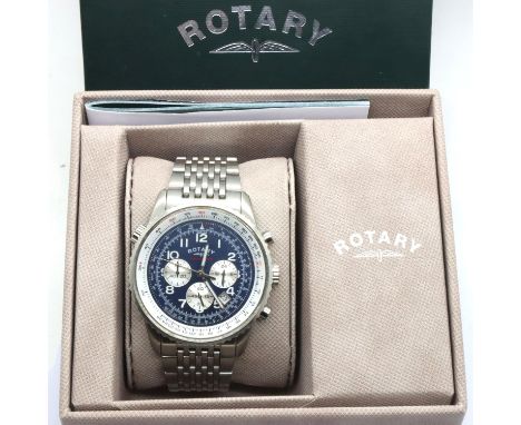 Rotary; gents boxed chronograph wristwatch with three sub dials, working at lotting. P&amp;P Group 1 (£14+VAT for the first l