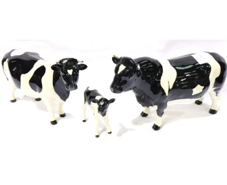 Beswick Friesian bull, cow and calf, largest L: 20 cm. No cracks, chips or visible restoration. P&amp;P Group 2 (£18+VAT for 