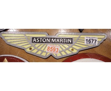 Cast iron Aston Martin plaque, D: 25 cm. P&amp;P Group 2 (£18+VAT for the first lot and £3+VAT for subsequent lots) 