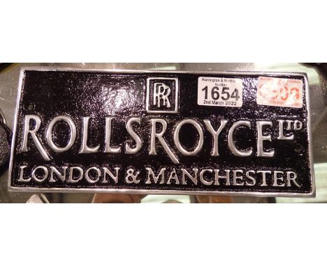Aluminium Rolls Royce plaque, 25 x 11 cm. P&amp;P Group 2 (£18+VAT for the first lot and £3+VAT for subsequent lots) 