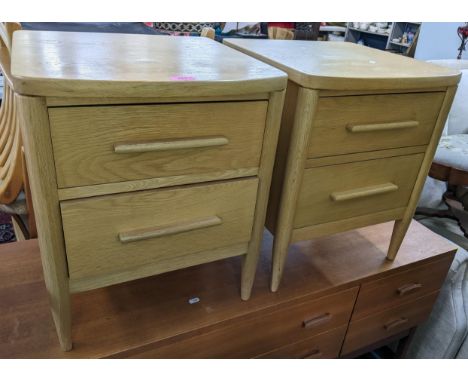 A pair of modern Ercol Chiltern, two drawer bedside tables, 55h x 45w, Location: 